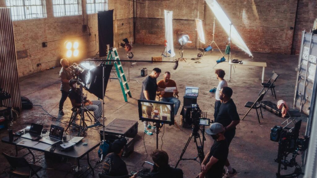 Film-Production-Cast-and-Crew-Movie-Set-with-Actors-and-Director