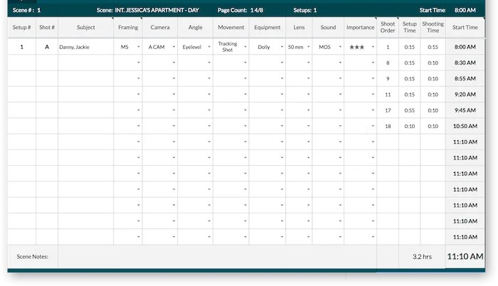 Professional Shot List Template